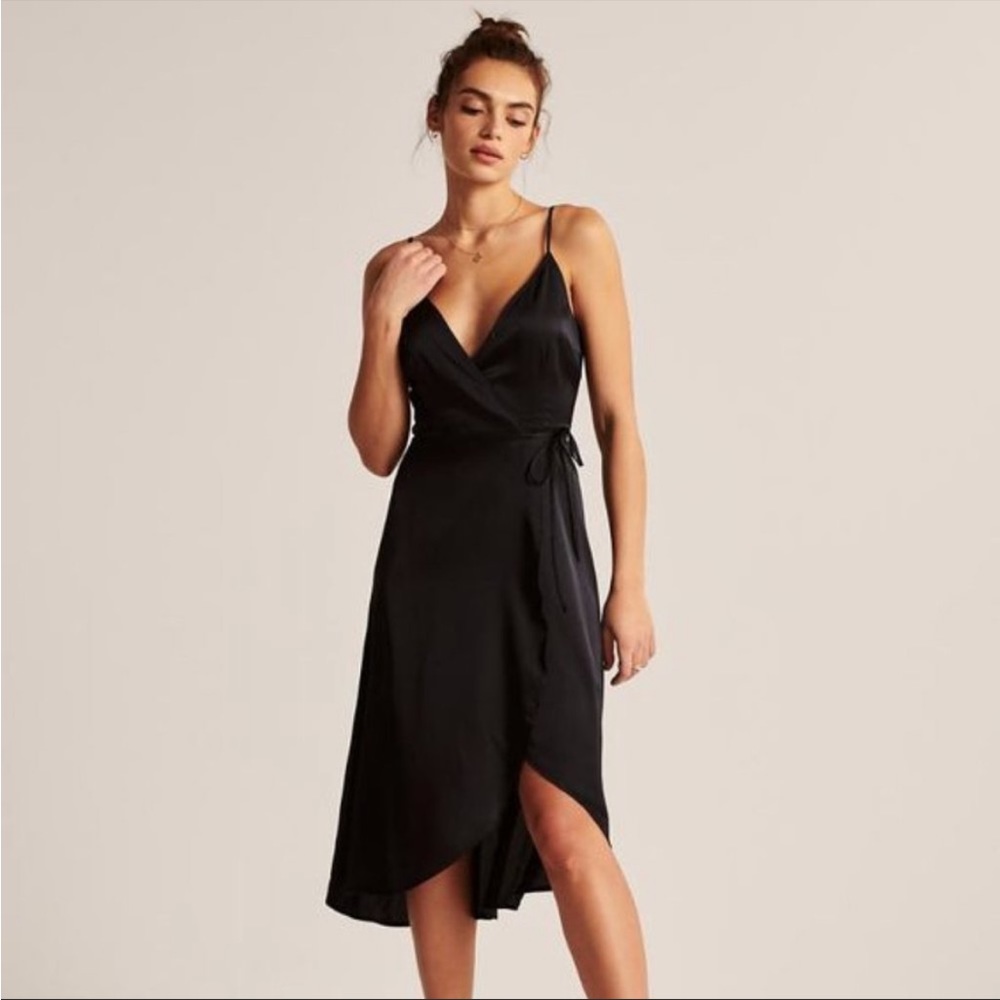 Black silky wrap dress